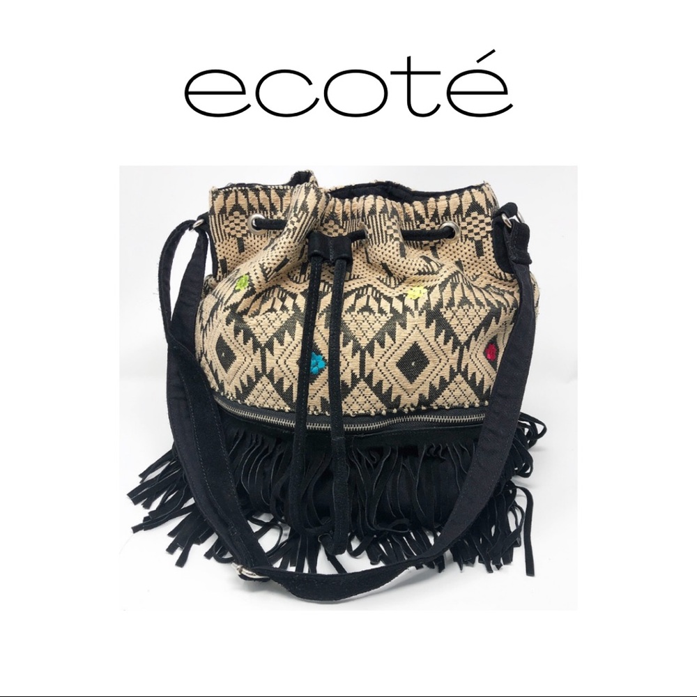 Ecote | Tan & Black Boho Bucket Leather Crossbody
